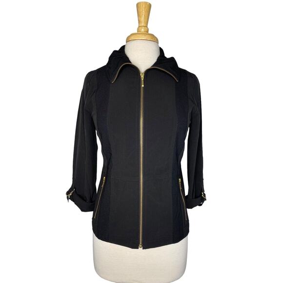 CHICOS ZENERGY *NEW* Seema Solid Dobby Jacket in Black Size XS (00) Full Zip - Picture 1 of 9